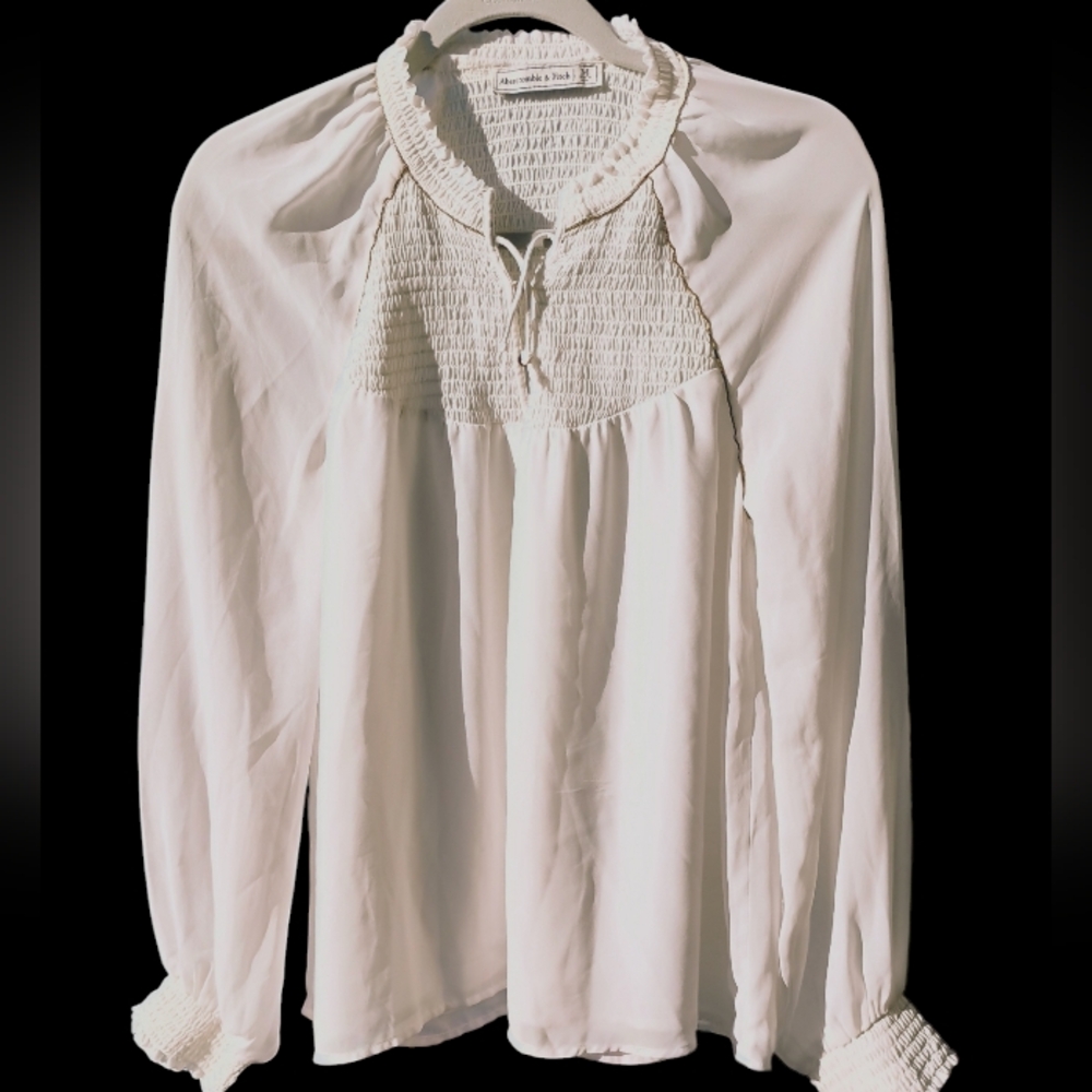 Abercrombie & Fitch Elegant White  Smocked Sheer Lined Blouse Size M